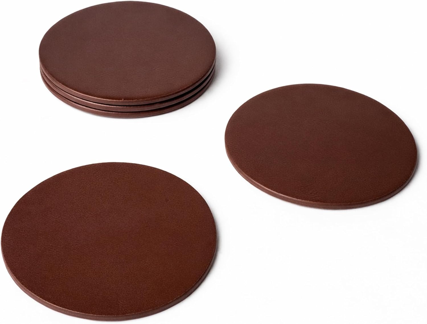 Getränkeuntersetzer – hitzebeständig, aus PU-Leder, recycelbar, wasserbeständig, 10 cm, 3 mm, braun